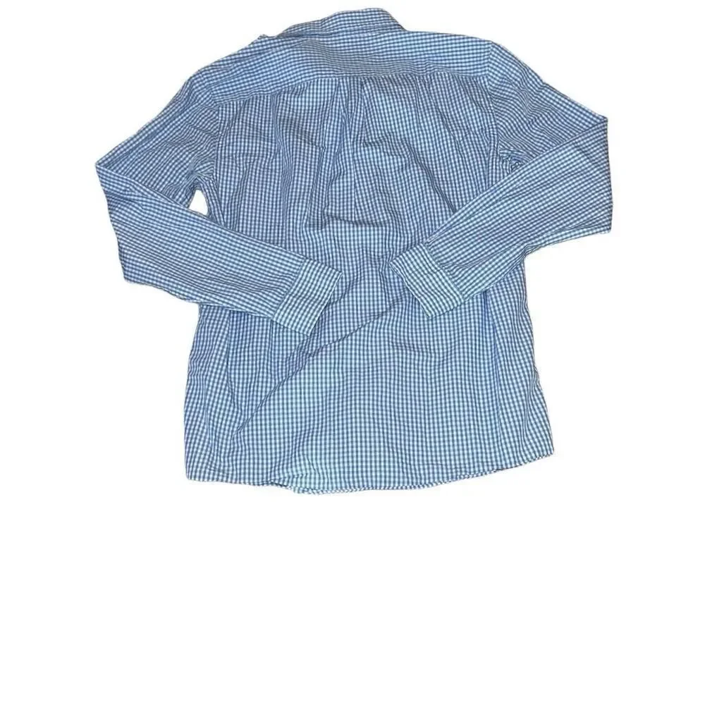 Vineyard Vines Boys Whale Shirt Long Sleeve Blue Gingham Button Up size Large 16